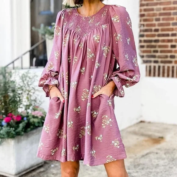 a new day Mauve Floral Long Sleeve Dress - Picture 1 of 11